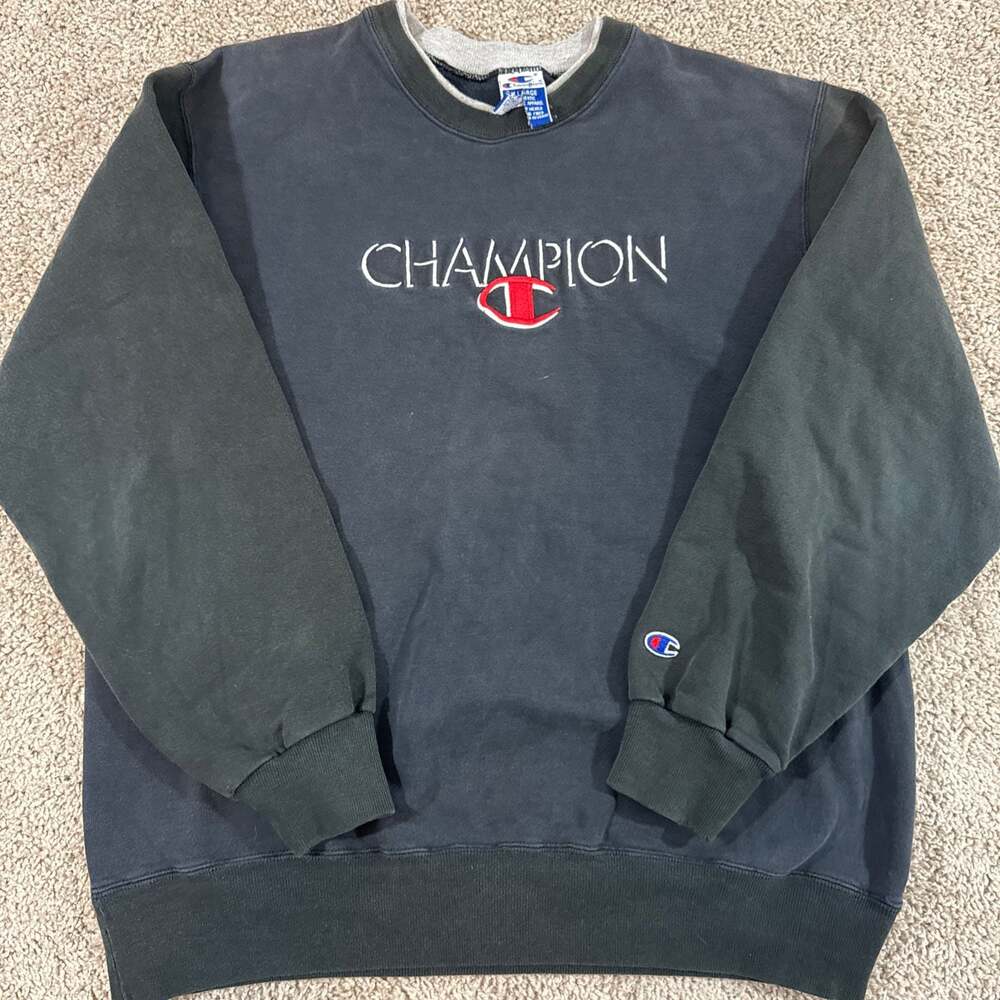 Vintage 90s Champion Spellout Crewneck Sweatshirt Mens XL Embroidered Logo EUC